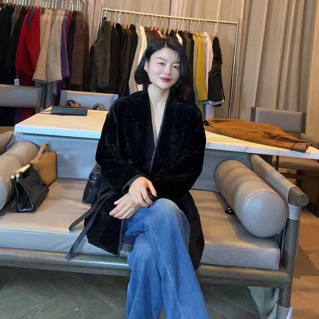 TANTAN 水波纹 气质时尚秋冬显瘦女士百搭绵羊皮外套 2622