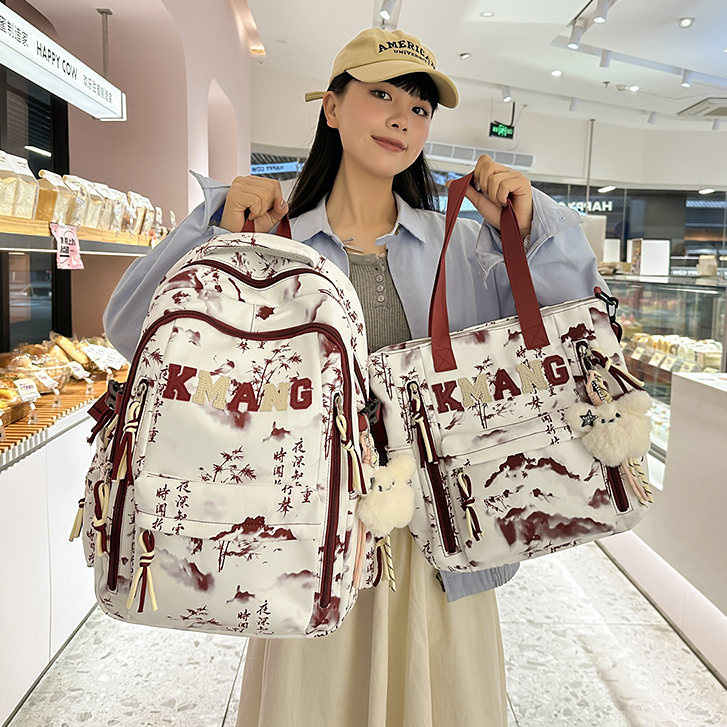 水墨国风书包女初中生高颜值大容量高中小学生双肩包男大学生背包