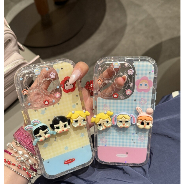 ins可爱卡通格纹立体哭娃适用于苹果16promax手机壳15保护套1413