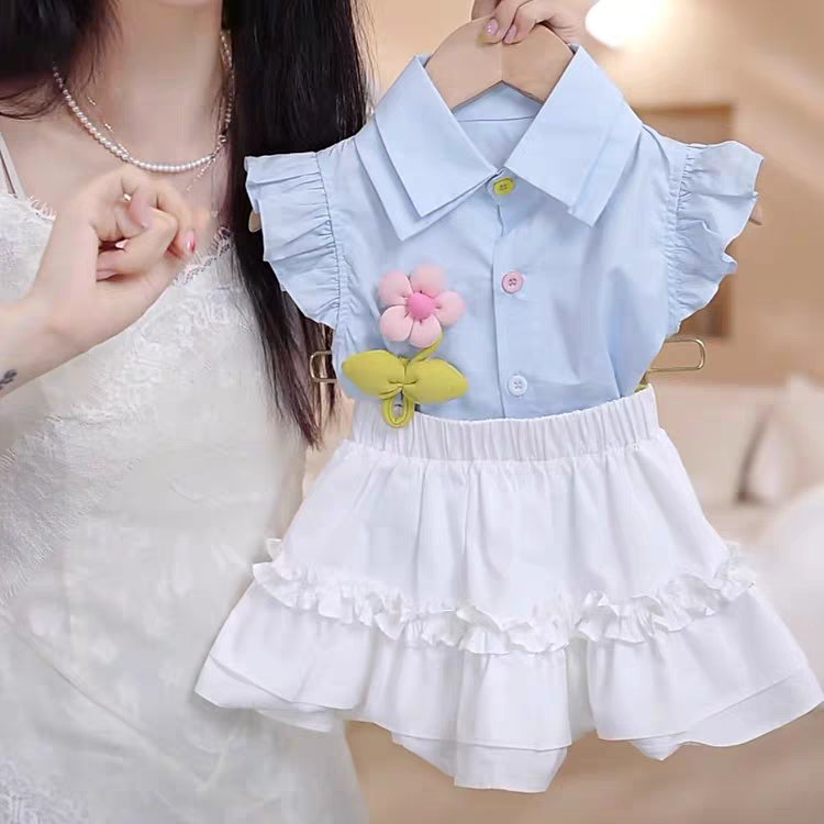 女童学院风套装夏季2025新款洋气女宝衬衫半身裙两件套6706