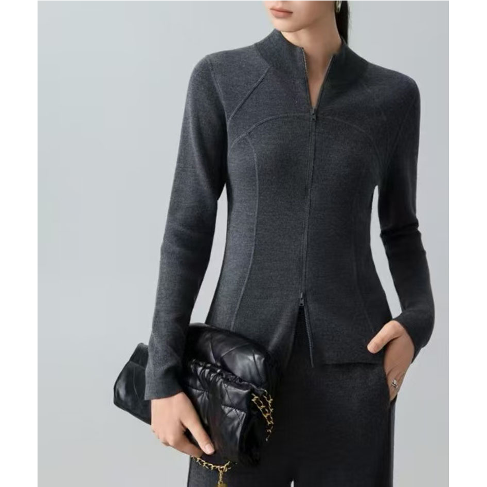 【可机洗100精纺羊毛】lulu修身显瘦双头YKK拉链立领运动羊毛衫055