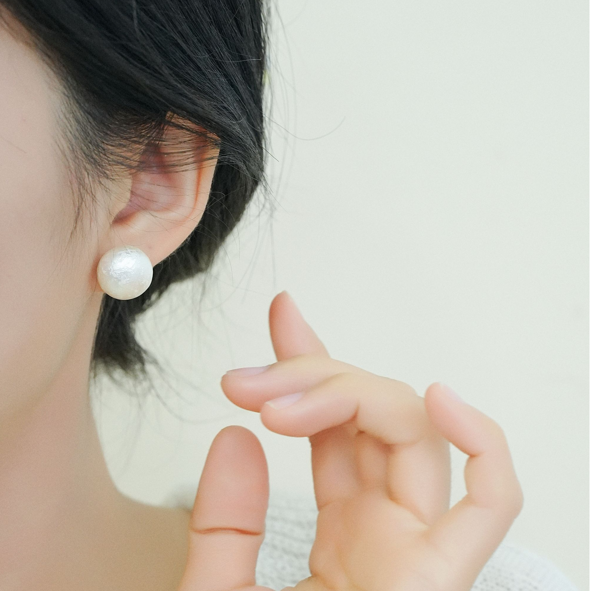 铜合金耳饰 S925银针法式秋冬棉花珠属质感小馒头耳环气质温柔