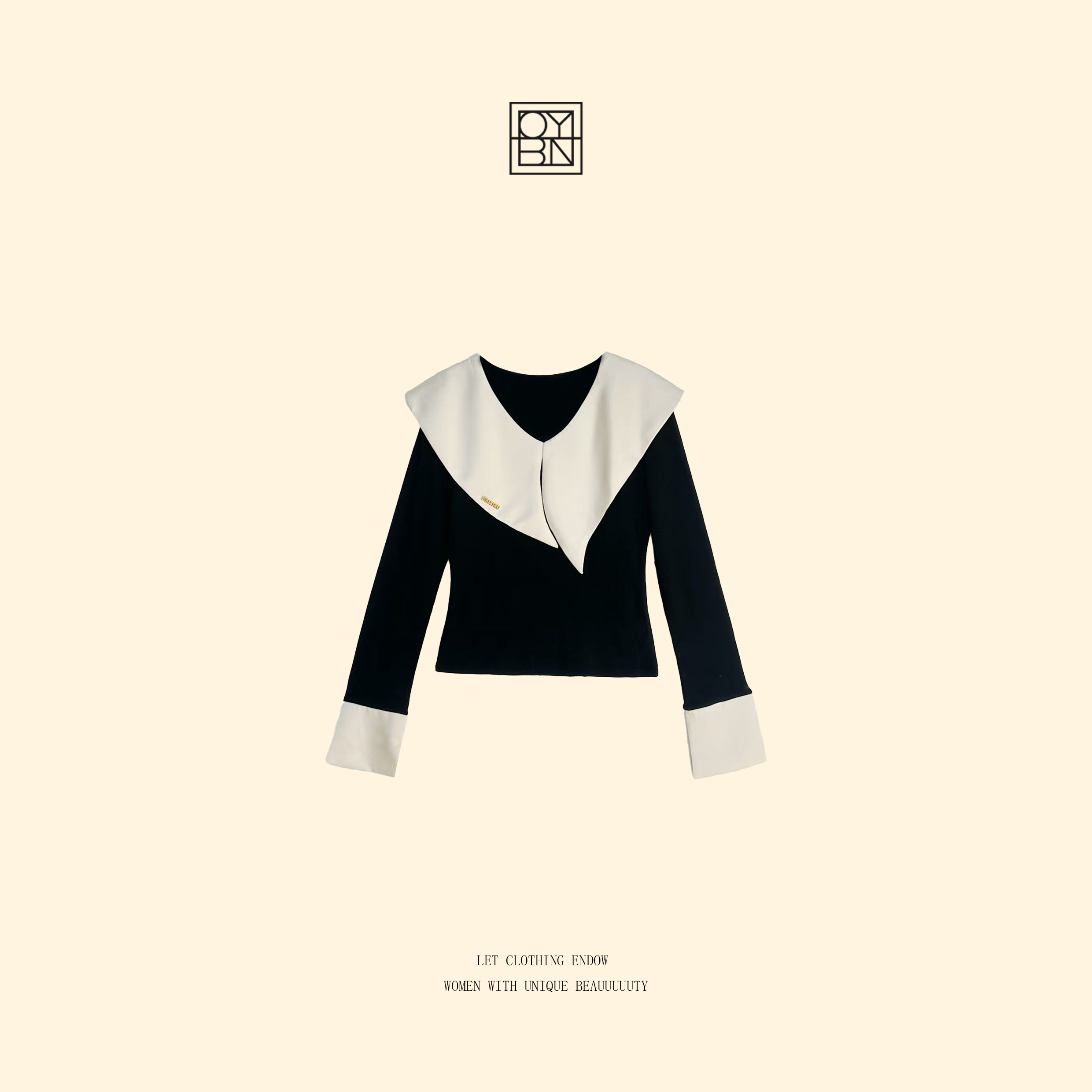 OYBN欧阳贝妮【可露丽】微胖大码撞色不规则大翻领长袖T恤3575