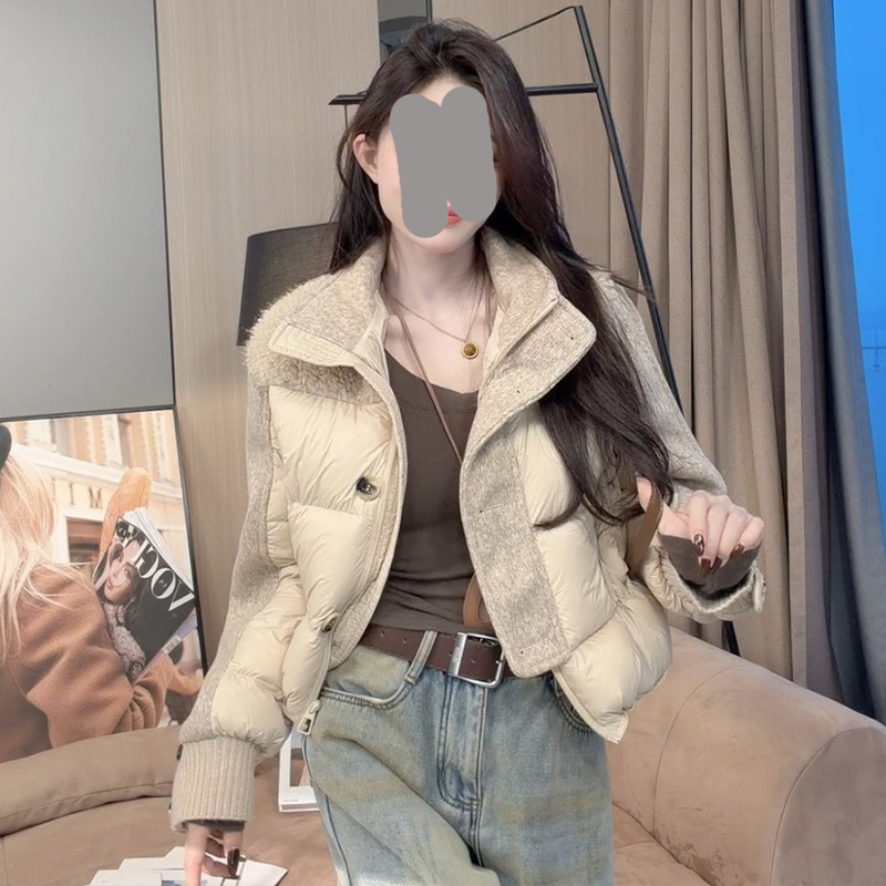 2025冬季新款韩版百搭休闲短款小个子外套时尚立领拼接棉服女潮