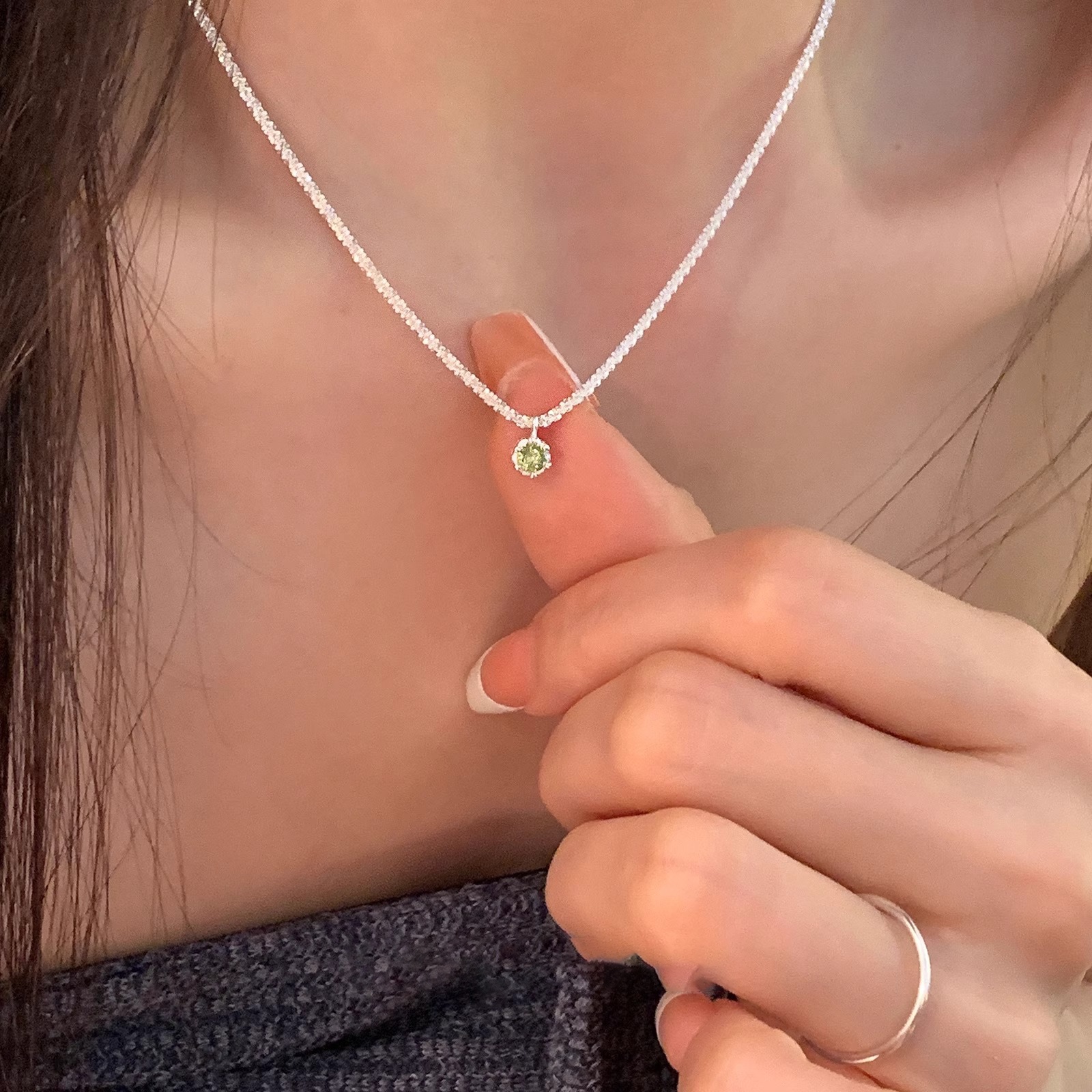 坠链均925银 925纯银绿野仙踪满天星波光粼粼项链夏季轻奢锁骨链