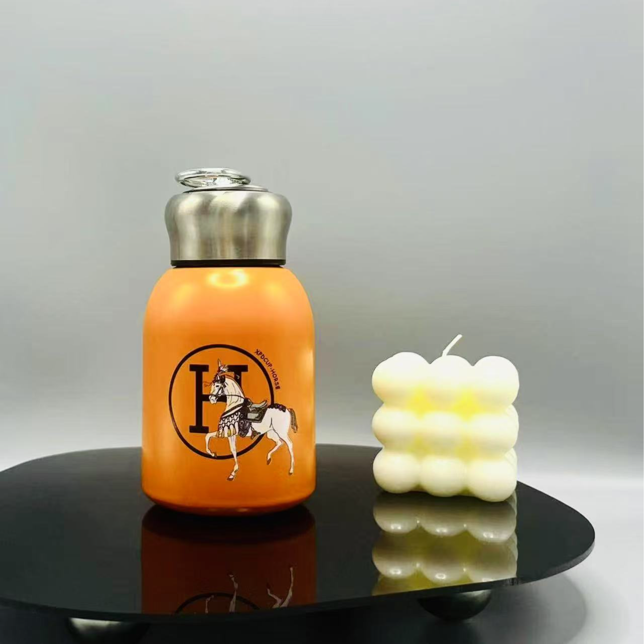 爱马橙色316不锈钢保温杯学生水壶家用简约便携口袋杯水杯