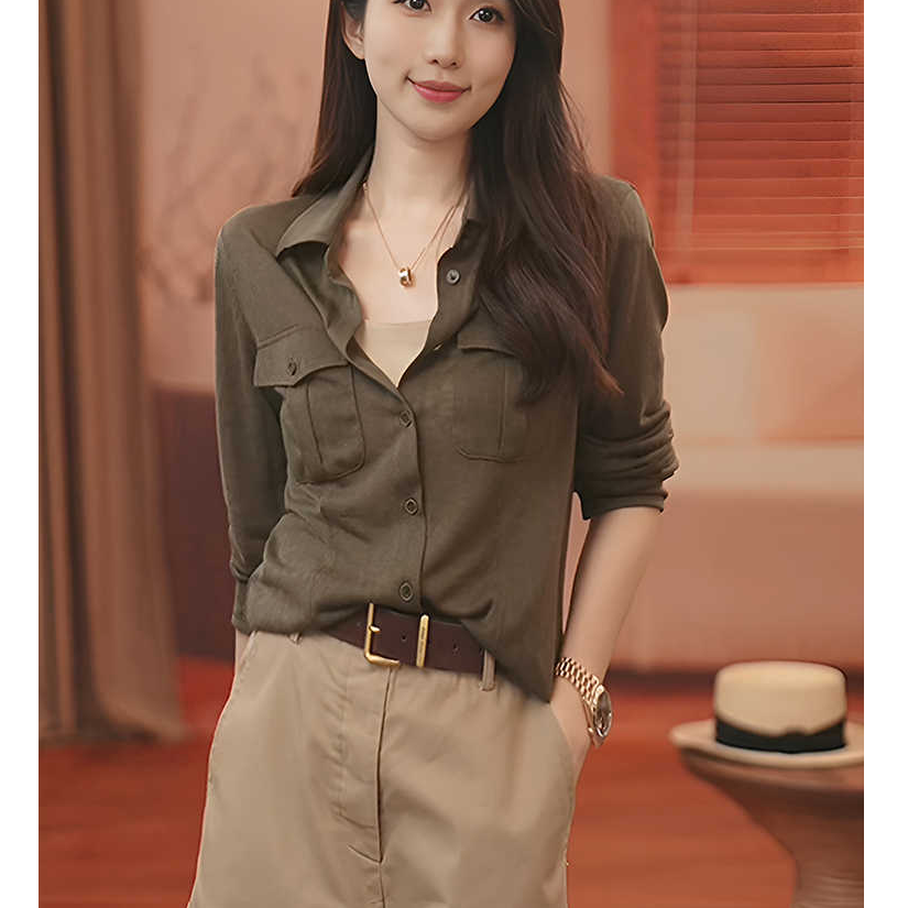 法式复古翻领长袖衬衫女2025新款夏季轻奢高级感气质时髦女士上衣