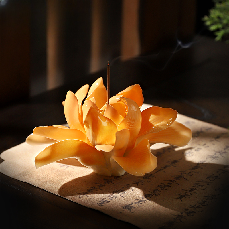 查姐瓷花非遗手工釉下彩莲花香插香炉熏香家用室内陶瓷禅意点香器