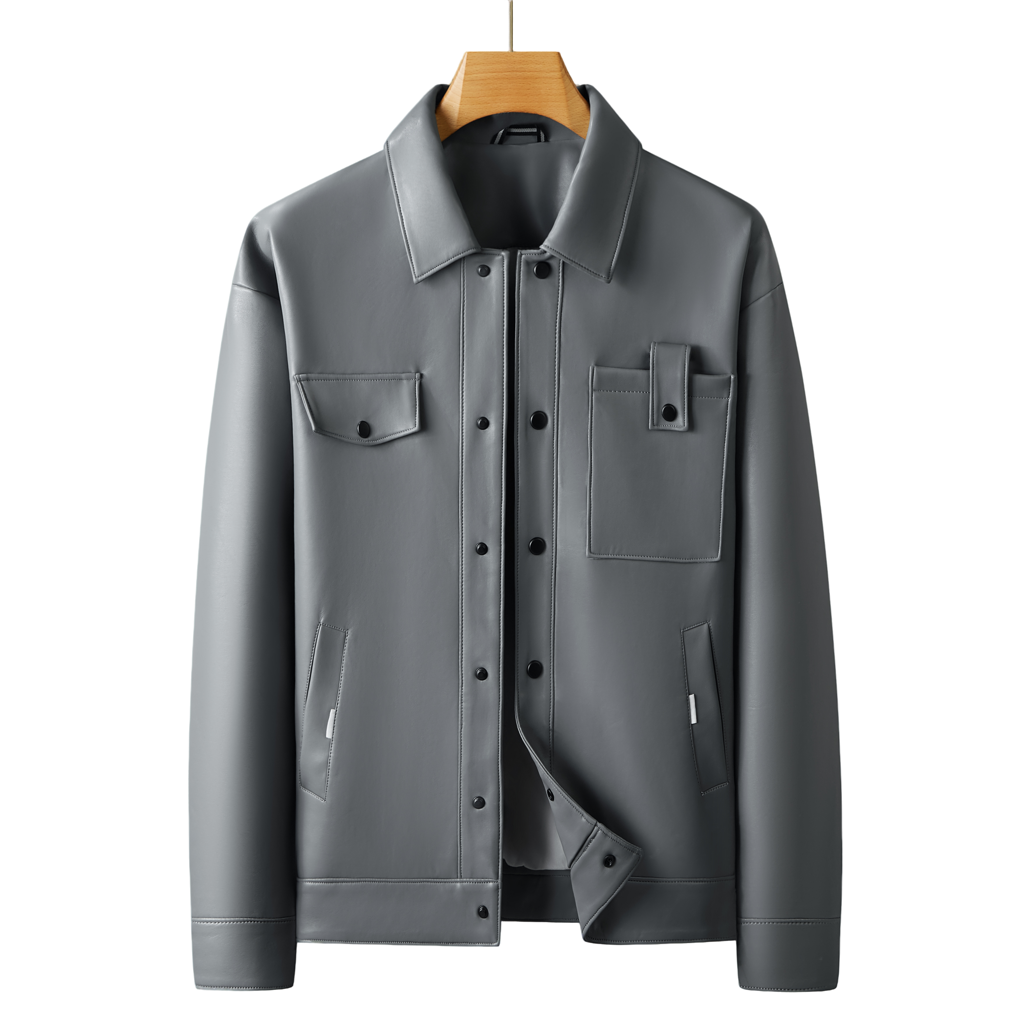 男士百搭潮流时尚百搭秋冬季翻领大码商务休闲男翻领PU夹克外套WD