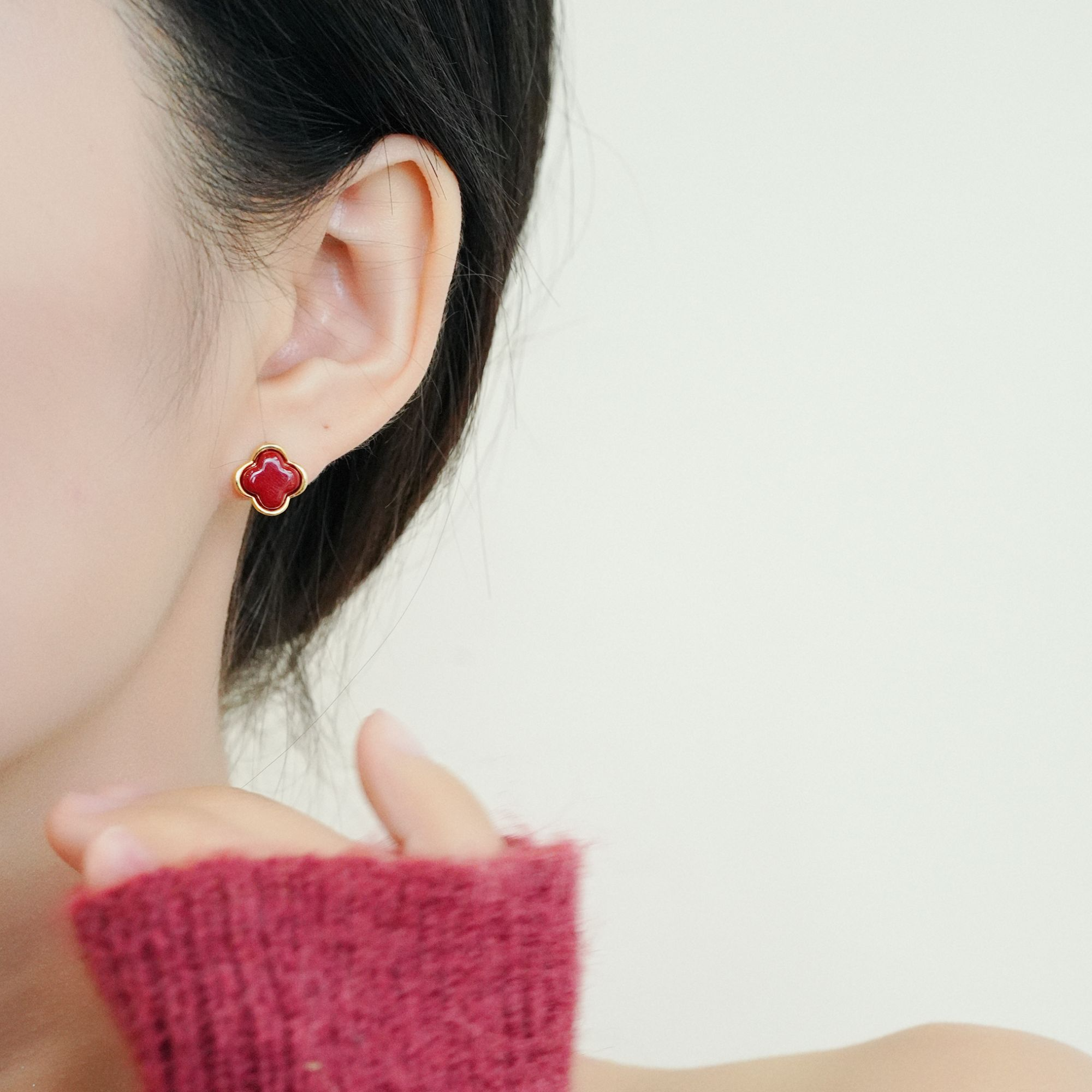 铜合金耳饰 安可拉红花朵耳环2025新款爆款高级感轻奢耳钉气质女