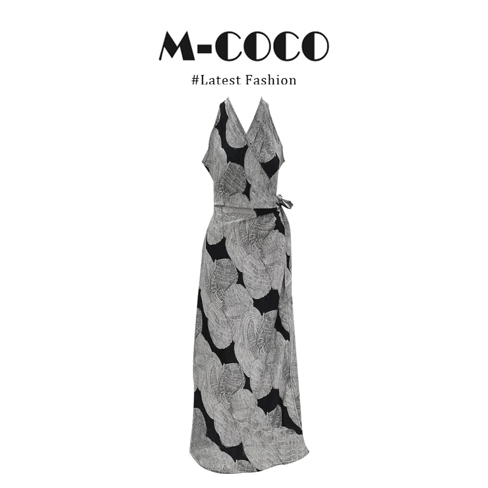 MARIE.COCO设计感吊带连衣裙女法式气质挂脖无袖收腰中长款碎花裙