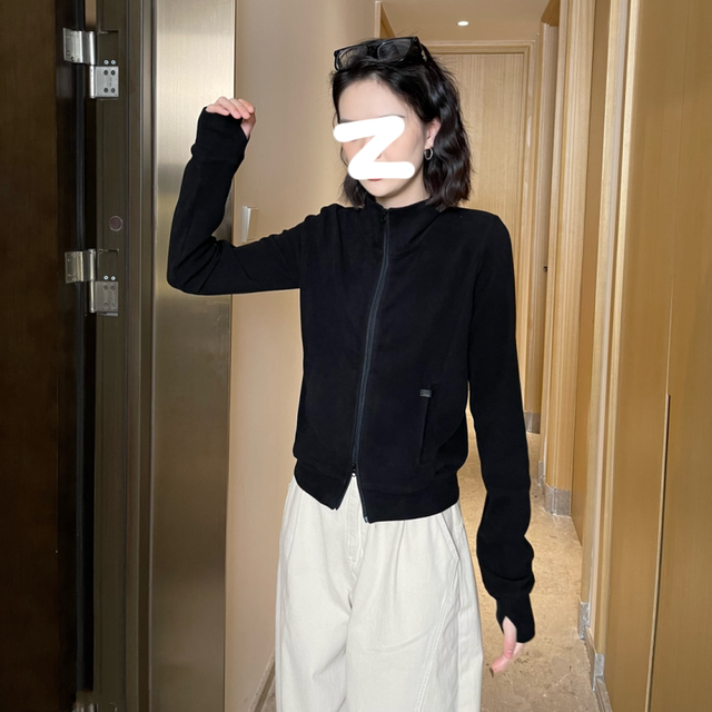 秋季复古极简风拉链卫衣2025春季大码胖妹妹修身显瘦德绒立领外套