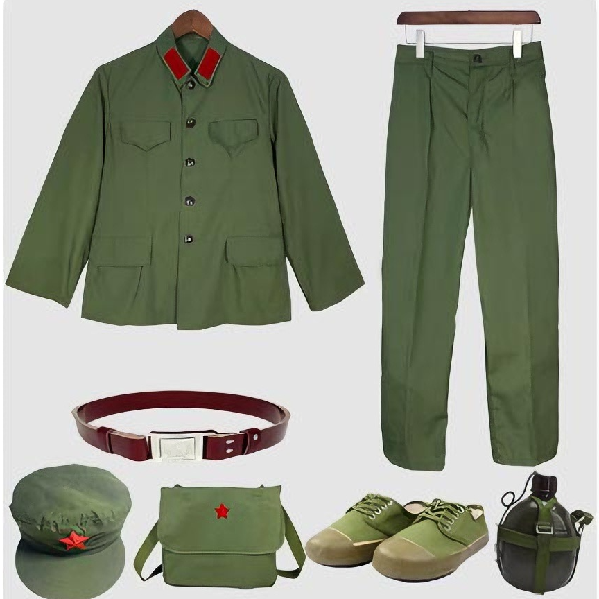 65式老式绿的确良涤卡解放套装军干服红军红卫兵革命表演出服上衣