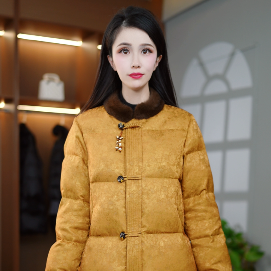 冬季高级感奢华国风大气优雅保暖羽绒服M-3XL