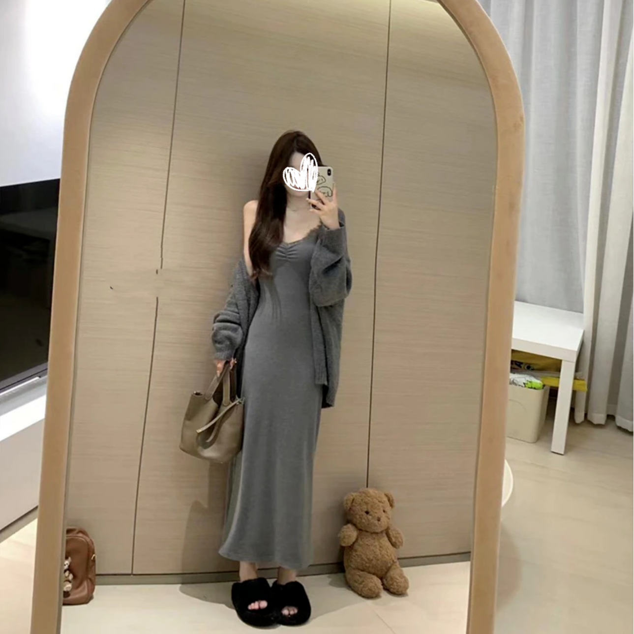 【不费力时髦】显瘦显高性感吊带花边连衣裙+针织衫毛衣外套 8071#