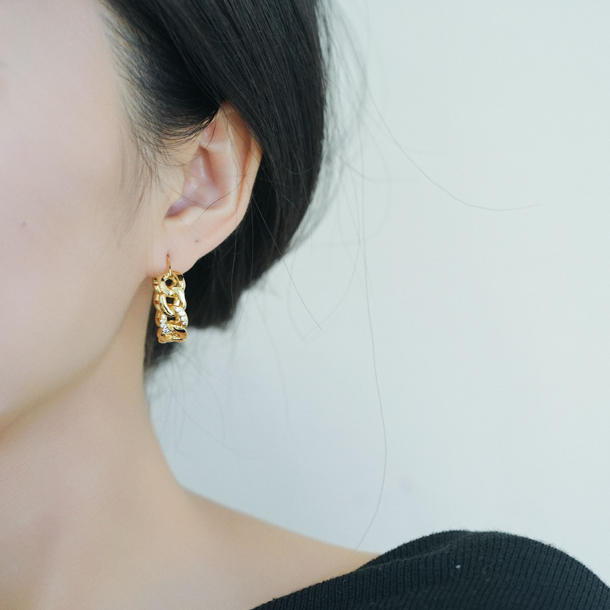 铜合金耳饰 赵露思许妍同款链条耳圈耳环小众轻奢高级感气质耳钉