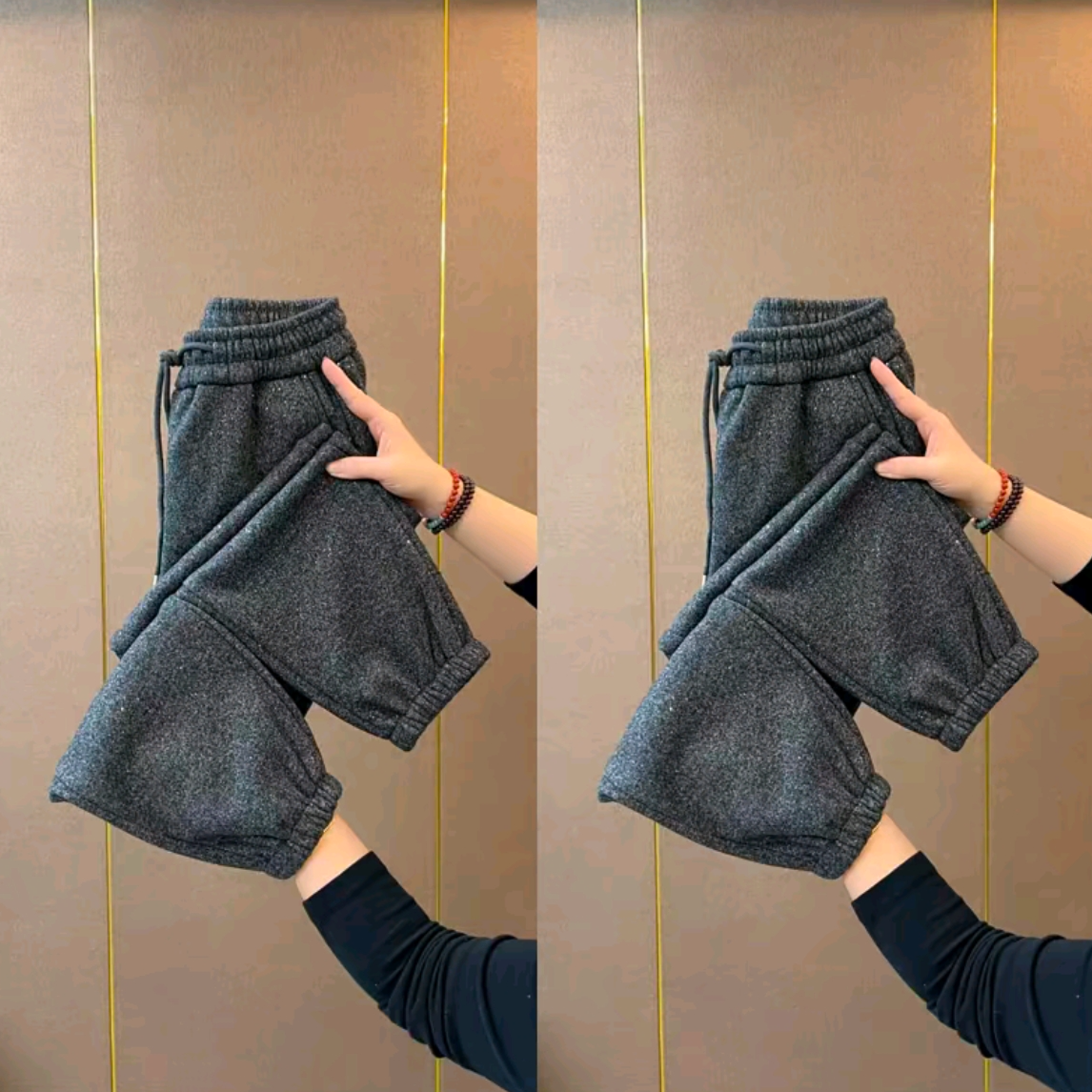 小个子女加绒加厚好穿松紧哈伦呢子亮丝裤九分秋冬灰色女士休闲裤