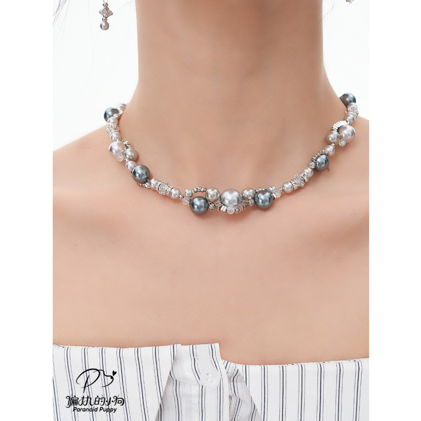 铜合金合成锆石项链 东京限定·烬绫珍珠项链小众甜酷辣妹风choker