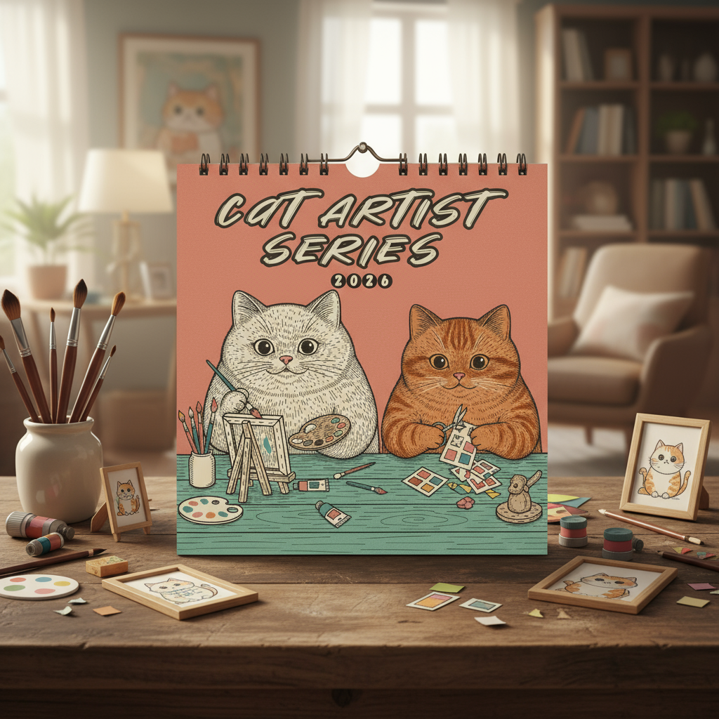 2026年新款卡通咖啡猫日历挂历办公室桌面创意摆件年历台历送礼物