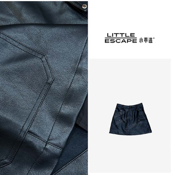 小乖逃休闲时尚黑色皮半裙百搭气质四口袋F99058