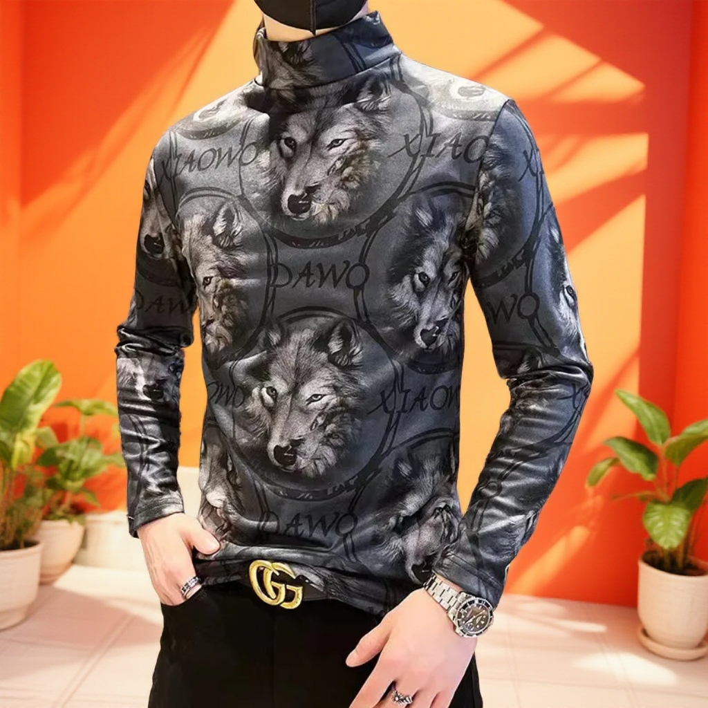 半高领男士T恤休闲加厚网红中国风青年高领秋冬冬季潮流打底衫男