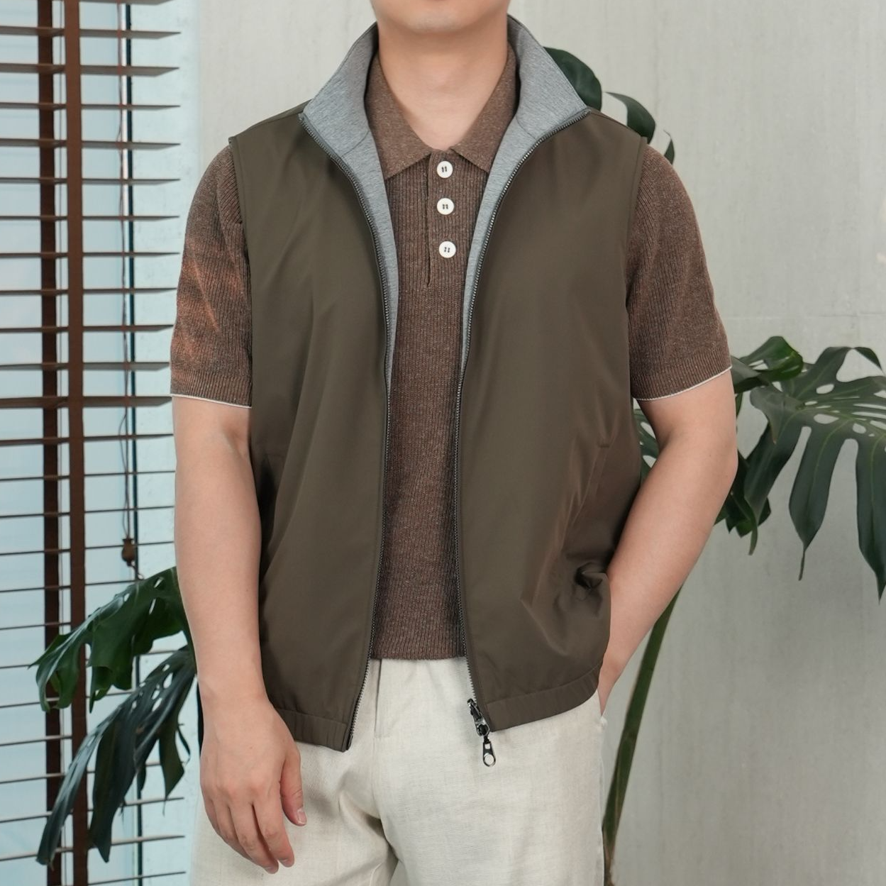 【L*P款双面穿马甲】骐制秋季男士轻户外防风防雨商务休闲简约马甲