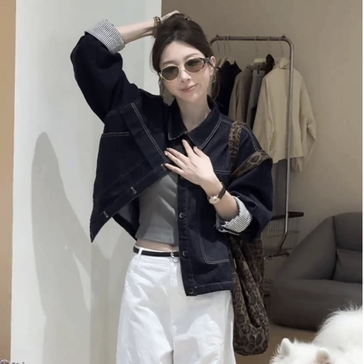 高级感拼接加厚牛仔外套女2025年秋季爆款宽松简约风夹克棉服上衣