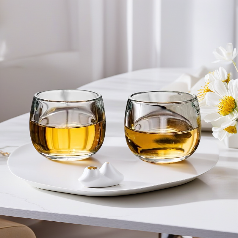 小茶杯透明扳指杯不烫手ins风中式加厚家用养生酒杯喝茶杯玻璃杯