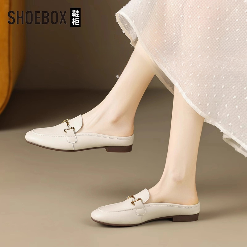 SHOEBOX鞋柜穆勒拖女百搭2025夏季新款软底一脚蹬英伦风平底拖鞋