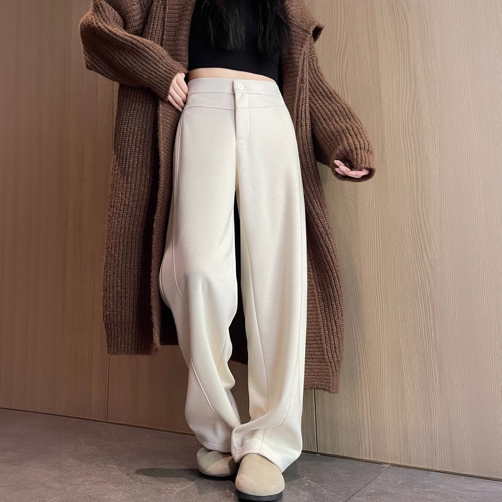 毛呢阔腿裤女秋冬季高腰宽松2025新款加厚绵羊毛垂感休闲弯刀裤子