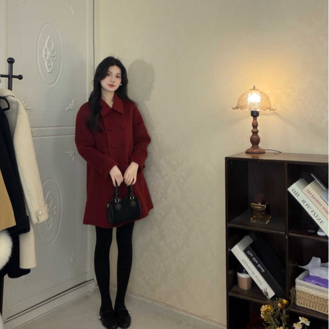 【Caya】羊毛+羊驼毛秋冬新款英伦复古大衣小个子中长款毛呢大衣女
