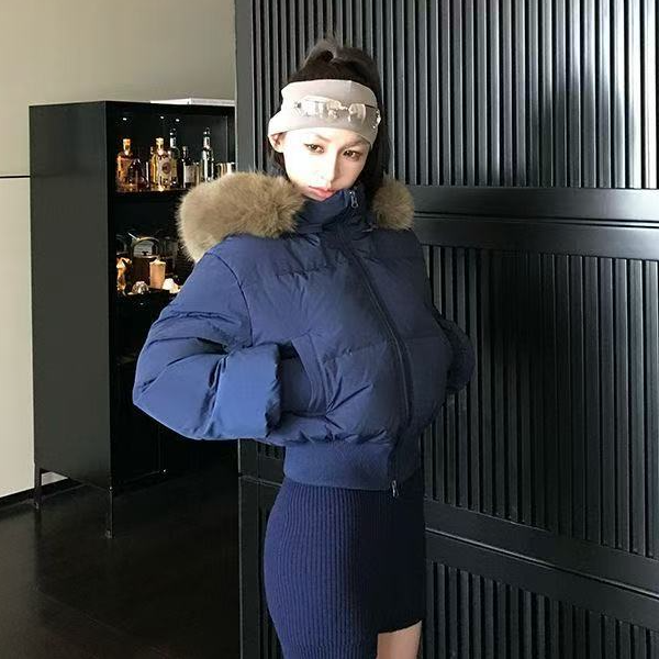 【现货】2025小个子冬季宽松时尚保暖棉服小香风毛领连帽棉衣外套女