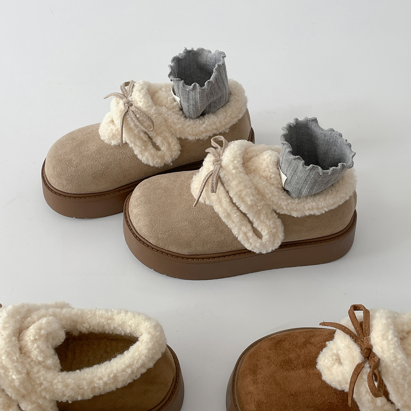 复古加绒加厚保暖厚底雪地棉鞋女冬2025新款外穿增高毛毛勃肯鞋子