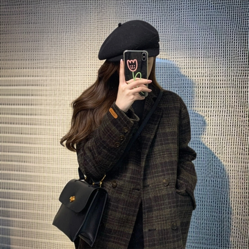 法式小香风外套女款爆款2025新款气质复古格纹毛呢西装外套女秋冬