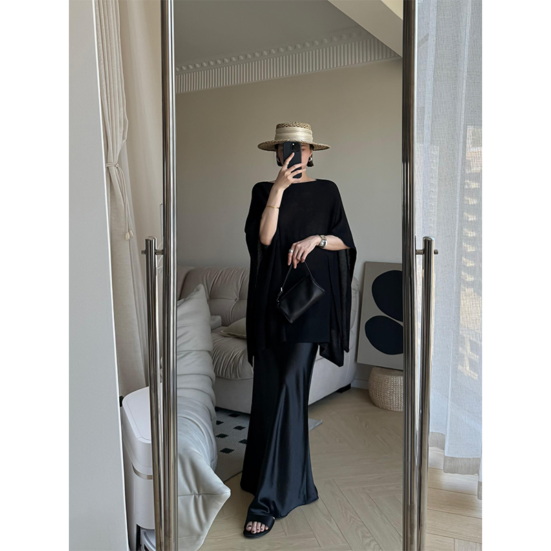 法式气质高级感醋酸缎面半身裙女夏季松紧腰显瘦修身包臀a字长裙