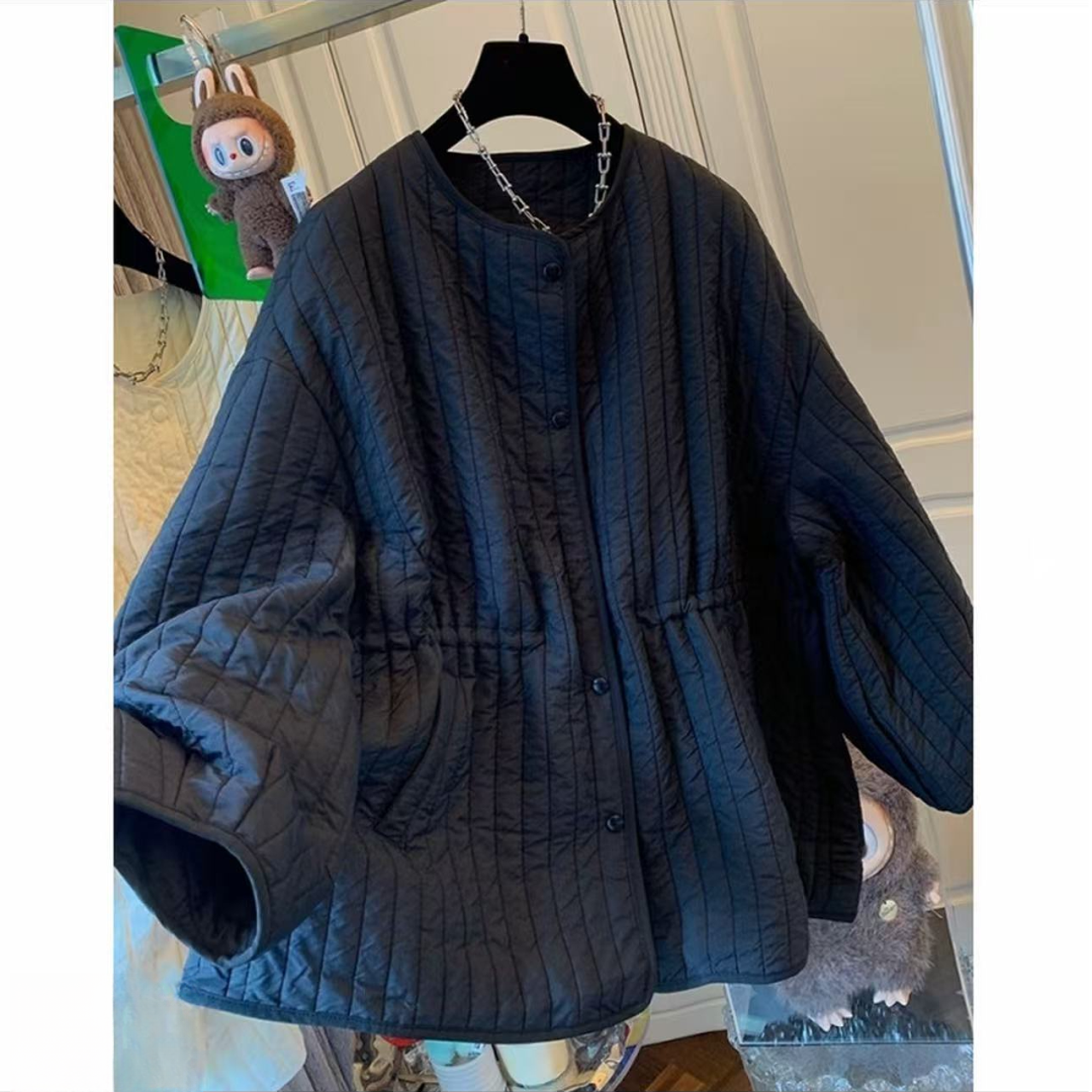 大码时尚高级感圆领夹棉服棉衣宽松休闲大版外套上衣女装新款