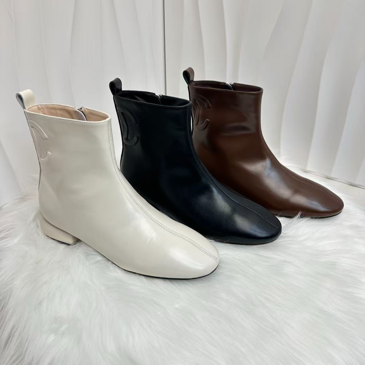 H69399短筒防滑后拉链秋粗跟靴时尚百搭瘦瘦靴