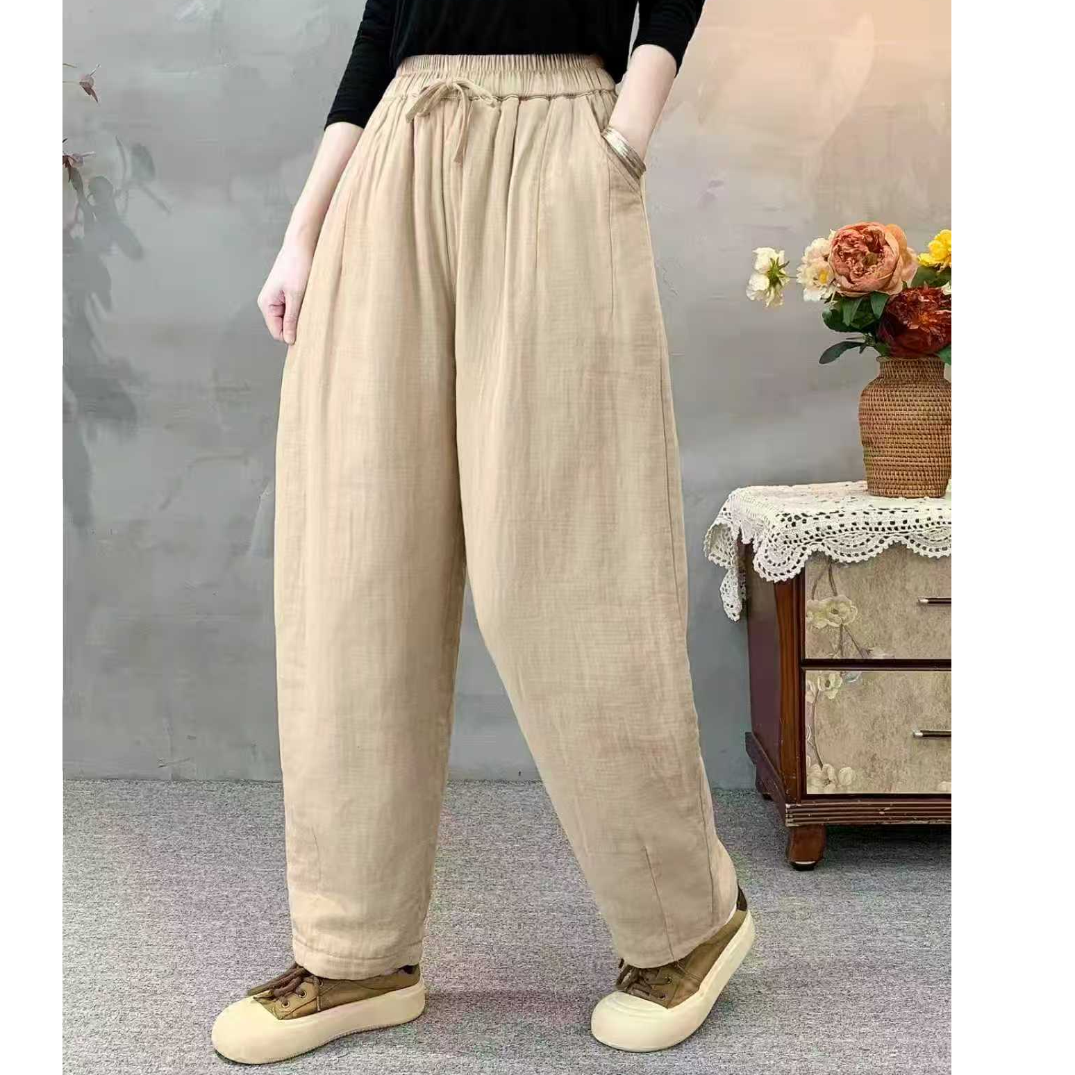 工厂冬款新款加绒加厚双层纱哈伦裤女艺时尚百搭休闲裤大码老爹裤