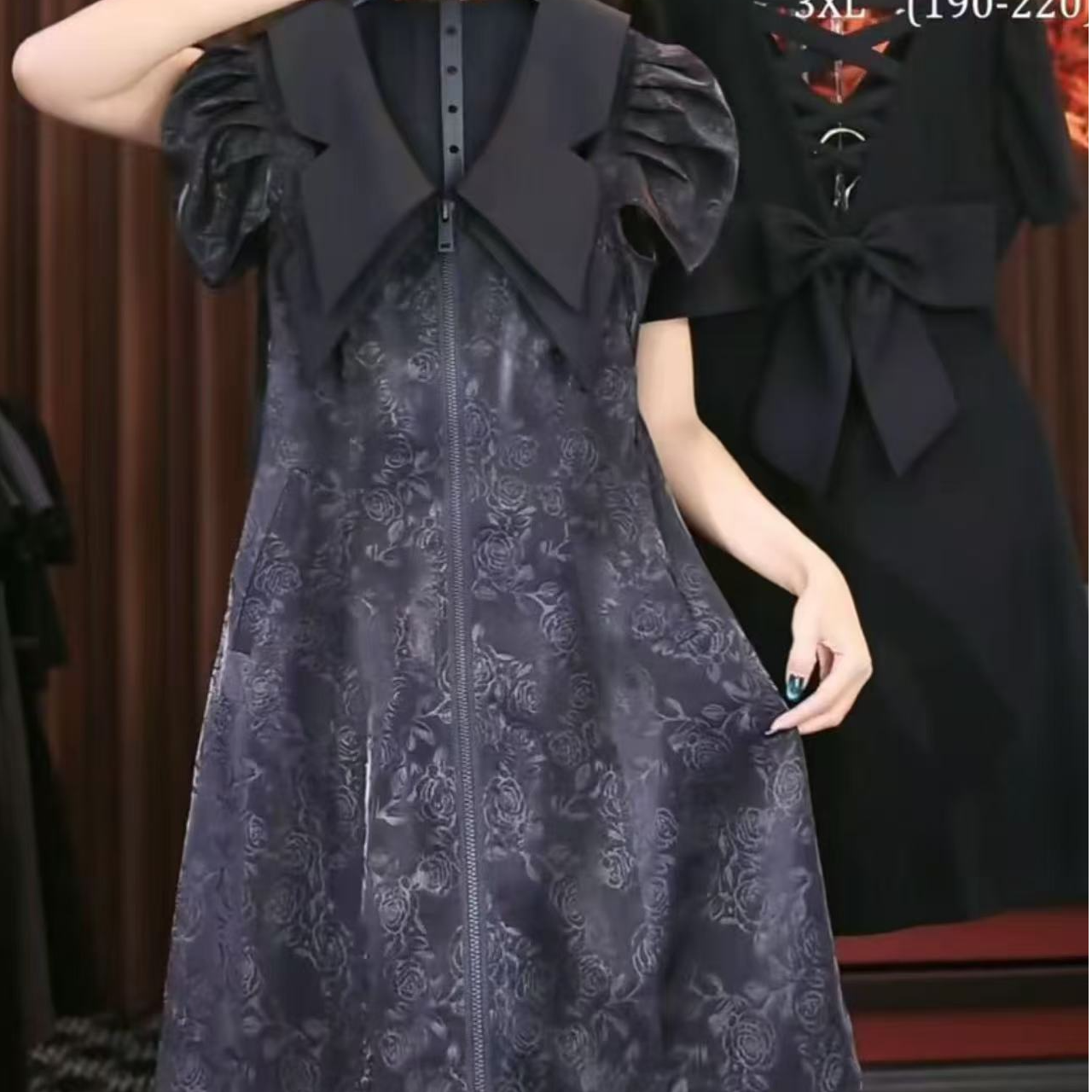 【原创大码设计师款】2025新款V领森系提花拉链连衣裙K3534