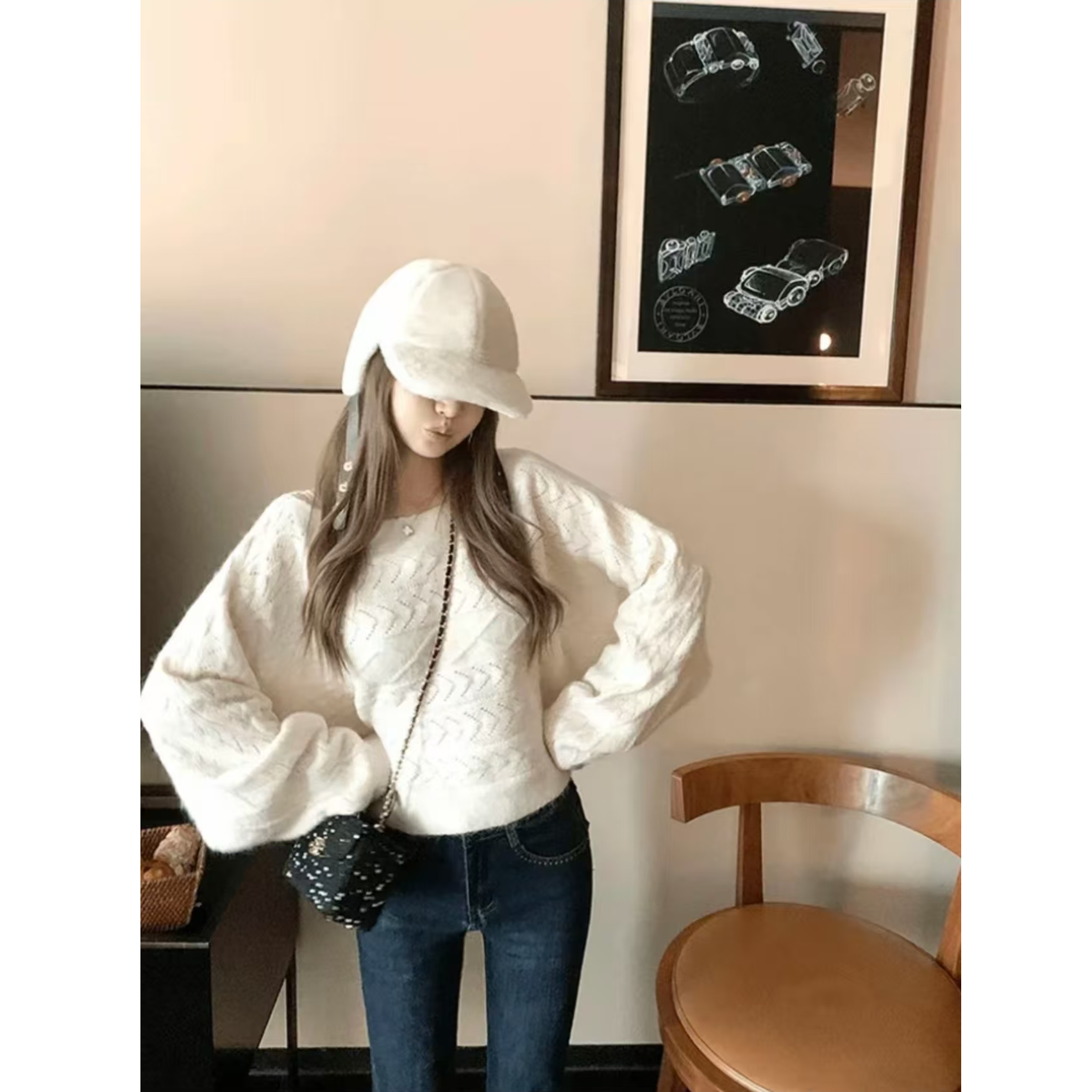 Moses Queen/魔西女王新款韩系慵懒风宽松针织衫女长袖显瘦设计感