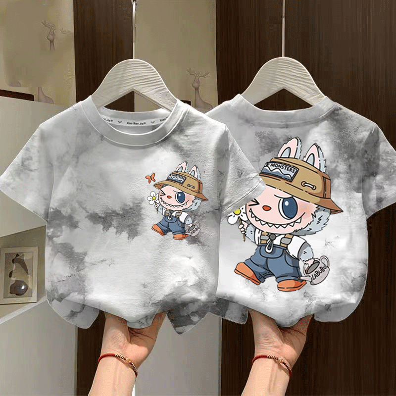 男童拉布布新款纯棉短袖儿童宝宝打底衫洋气百搭扎染半袖上衣外穿