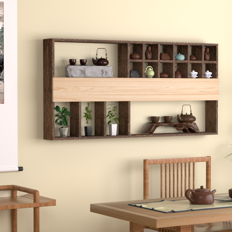 收尚博古架多宝阁置物架古董架实木中式壁挂式上墙茶壶展示架简约