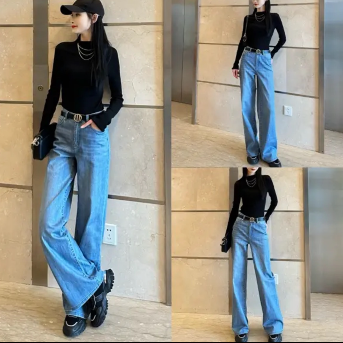 AMASS/阿玛施牛仔显瘦阔腿休闲百搭水洗直筒防水直筒牛仔阔腿裤