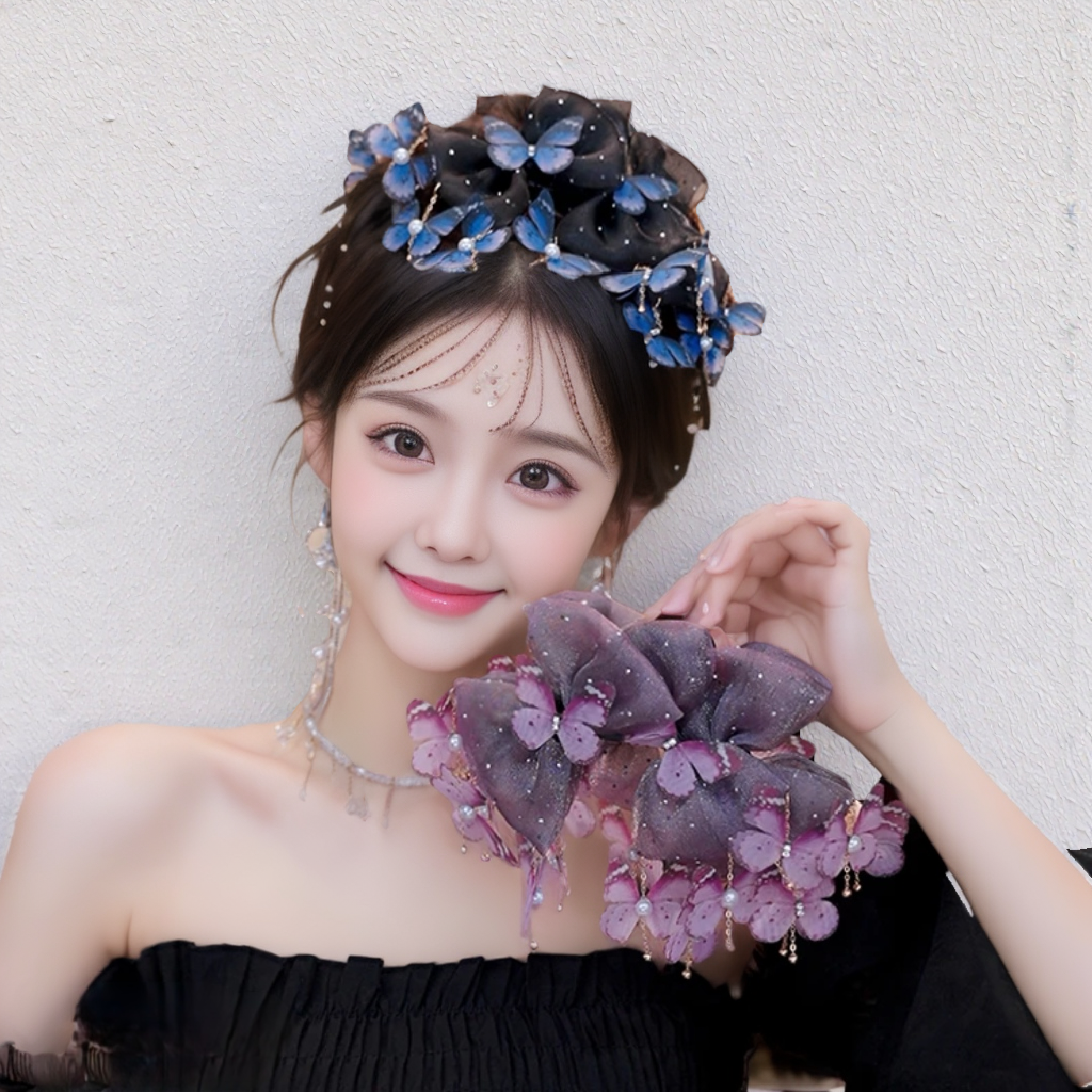 新款蝴蝶鲨鱼夹印花流苏国风抓夹减龄发夹小众设计优雅新中式头饰