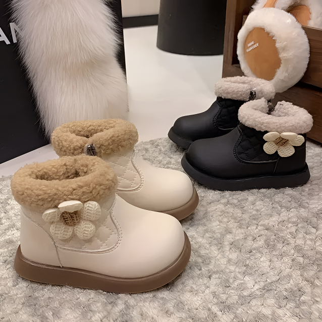 ABC冬季女童短靴加绒二棉保暖女宝宝棉鞋软底防滑婴儿学步雪地靴