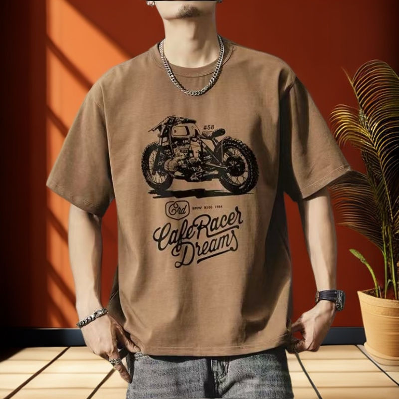 纯棉新款短袖t恤男上衣休闲百搭美式复古高级感男装宽松潮流上衣