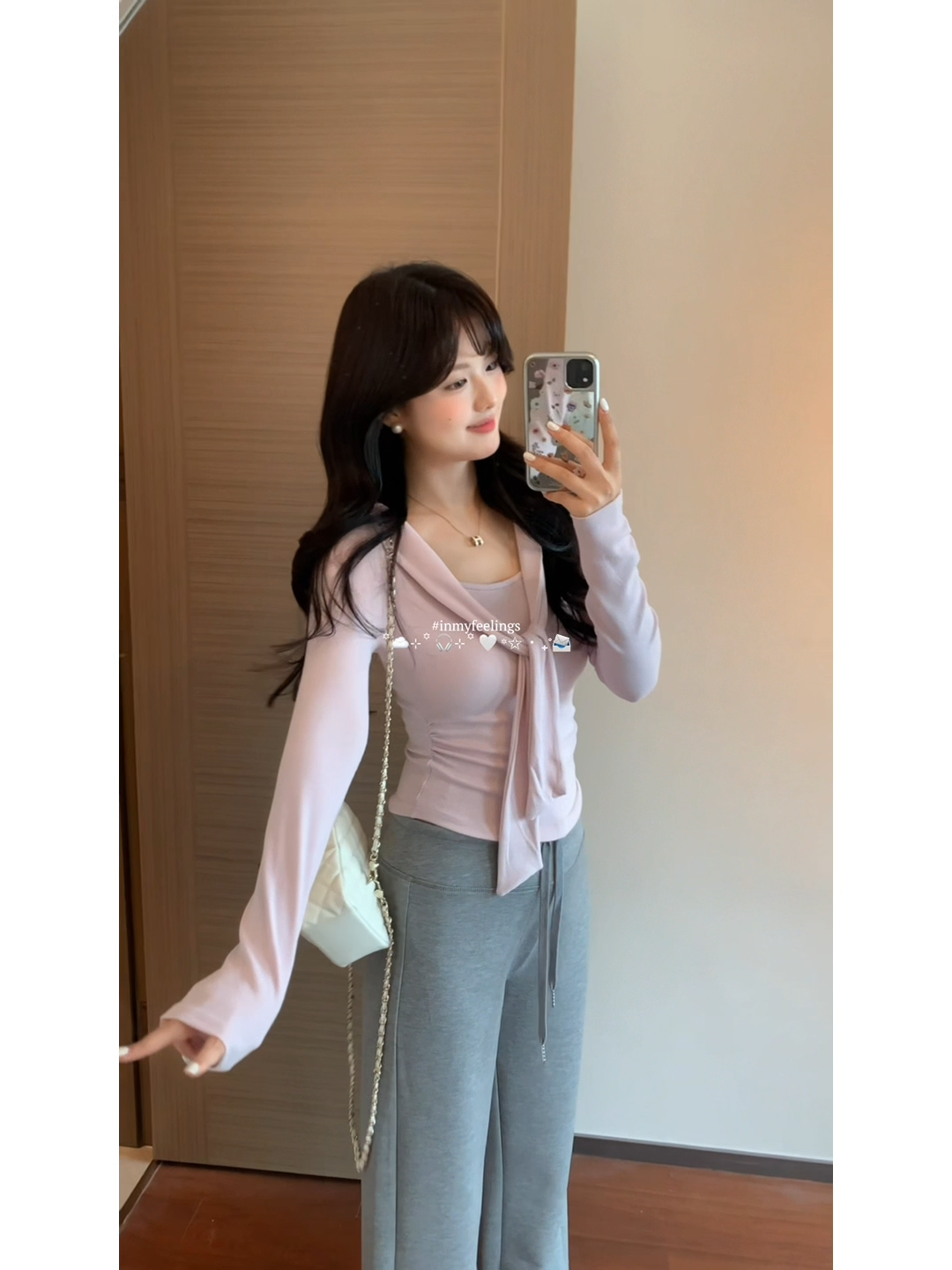 【肉肉】韩系假两件披肩设计T恤女长袖修身显瘦舒适感打底上衣秋季