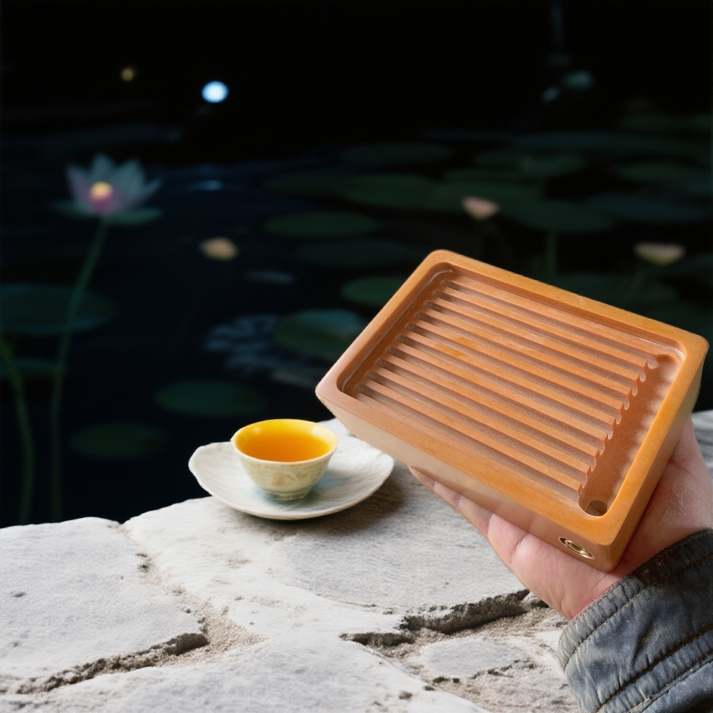 掌中宝素盘电木壶承简约中式小茶盘纯打磨排水15*10cm家用长方形