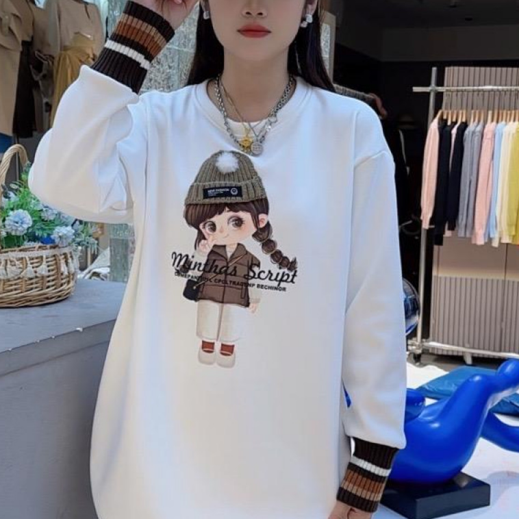 2025针织帽子女孩秋冬百搭加绒加厚韩版宽松时尚中长款长袖打底衫