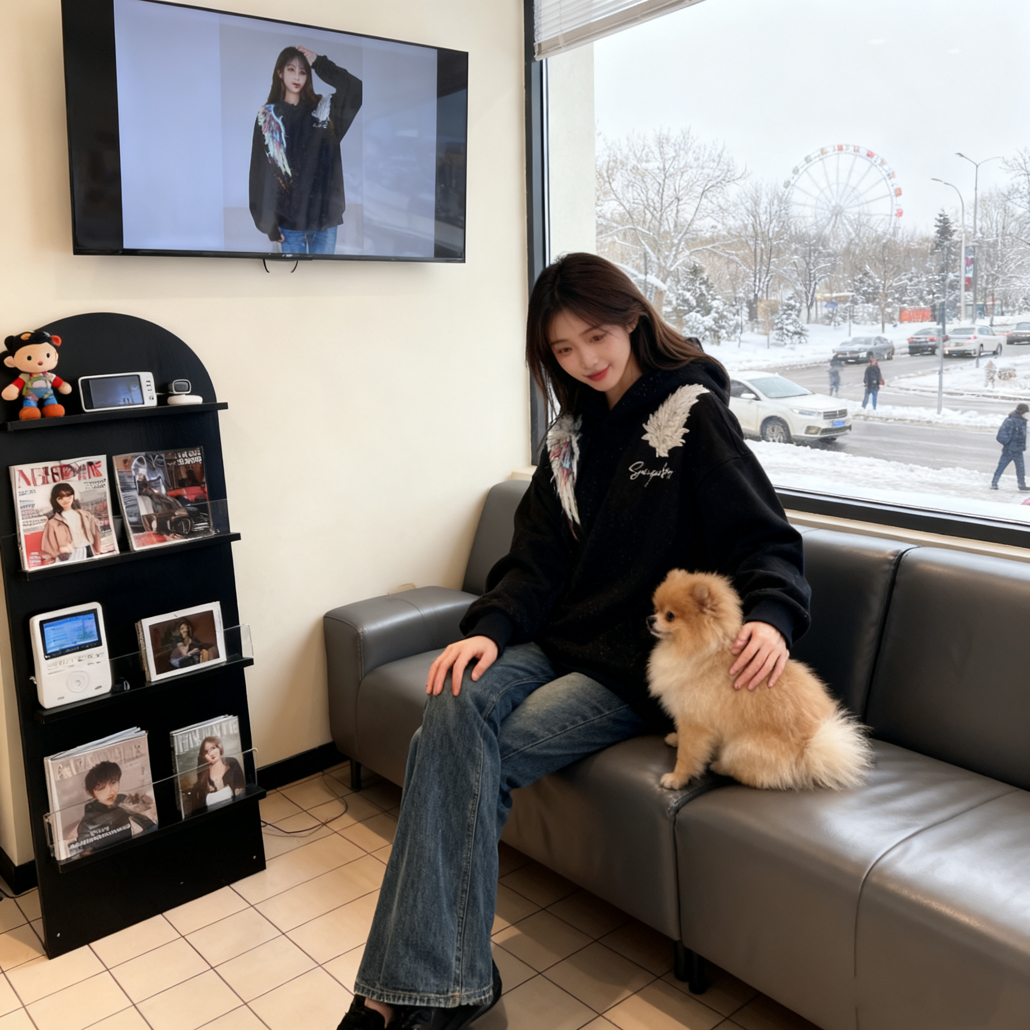 大码300斤美式复古翅膀印花连帽卫衣男女2025款加厚加绒情侣上衣